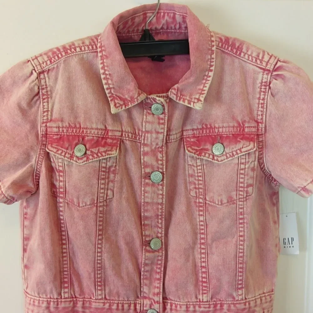 Gap girl red denim distressed short sleeve dress